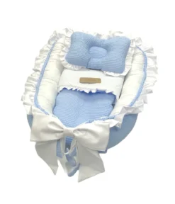 Kokon Niemowlęcy Blue Babynestchen Minky Design Kokon 2-seitig-Babynest Babykokon Kuschelbett Plus Eine Kleine Anti-Nass-Matratze 90x60cm Lafel