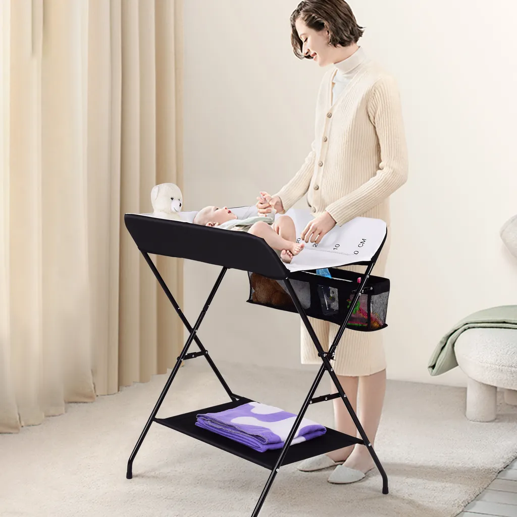 COSTWAY Wickeltisch Klappbar Wickelkombination Mit Aufbewahrungskorb & Zubehör Zum Wickeln & Kleidungwechseln Wickelkombi Rückenschonend Schwarz 2 COSTWAY Wickeltisch Klappbar Wickelkombination Mit Aufbewahrungskorb & Zubehör Zum Wickeln & Kleidungwechseln Wickelkombi Rückenschonend Schwarz – Bild 2