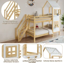 Merax Etagenbett 90x200cm Kinderbett Mit Leiter, Fallschutz Und Lattenrost, Hochbett Stockbett Kiefer Holzbett Hausbett Mit Dach Und Fenster, Weiß/Natur 14 Merax Etagenbett 90x200cm Kinderbett Mit Leiter, Fallschutz Und Lattenrost, Hochbett Stockbett Kiefer Holzbett Hausbett Mit Dach Und Fenster, Weiß/Natur -Babyfreude Deutschland Verkaufs-Shop 57b6859f486f684f8af4dcc8e6f4d69f