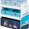 Roba Spielregal 'Rennfahrer', Spielzeug- & Aufbewahrungs-Regal, Inkl. 5 Stoffboxen, Auto Blau