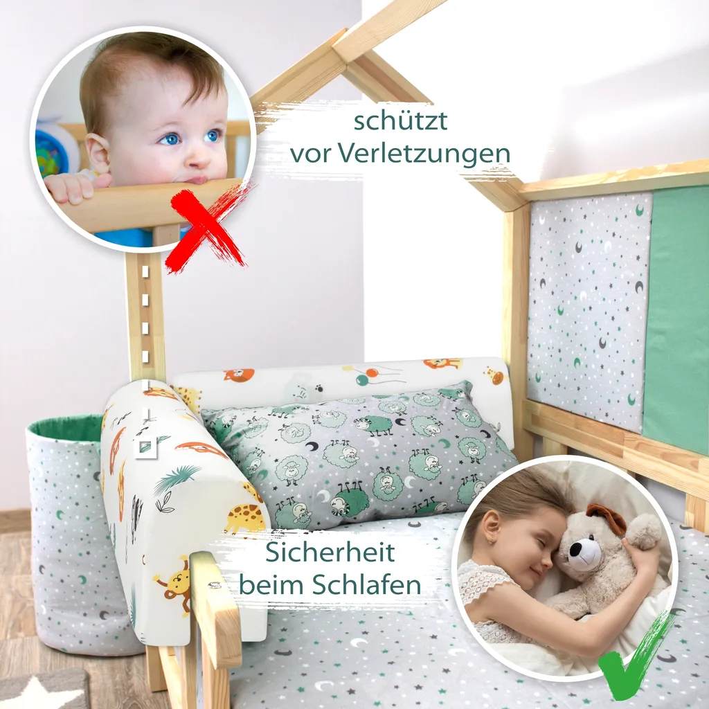 Bettkantenschutz Für Kinderbetten 90 Cm - Schutz Für Bettrahmen Kantenschutz Kinder Babybett Baumwolle Safari 4 Bettkantenschutz Für Kinderbetten 90 Cm - Schutz Für Bettrahmen Kantenschutz Kinder Babybett Baumwolle Safari – Bild 4