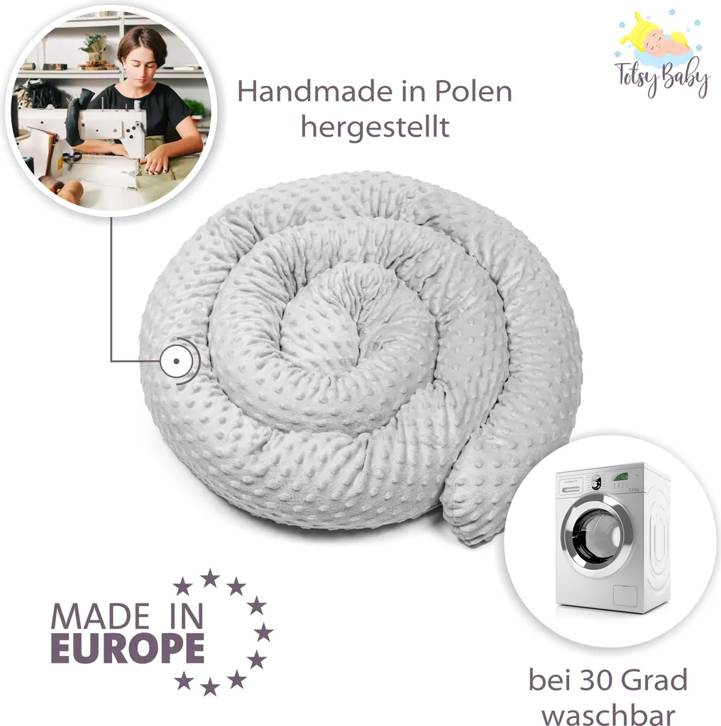 Bettschlange 4 M Nestchenschlange Bettrolle Bettumrandung Babybettschlange Babybett Umrandungen Babynestchen Für Kinderbett (Hellgrau Minky, 400 Cm) 5 Bettschlange 4 M Nestchenschlange Bettrolle Bettumrandung Babybettschlange Babybett Umrandungen Babynestchen Für Kinderbett (Hellgrau Minky, 400 Cm) – Bild 5