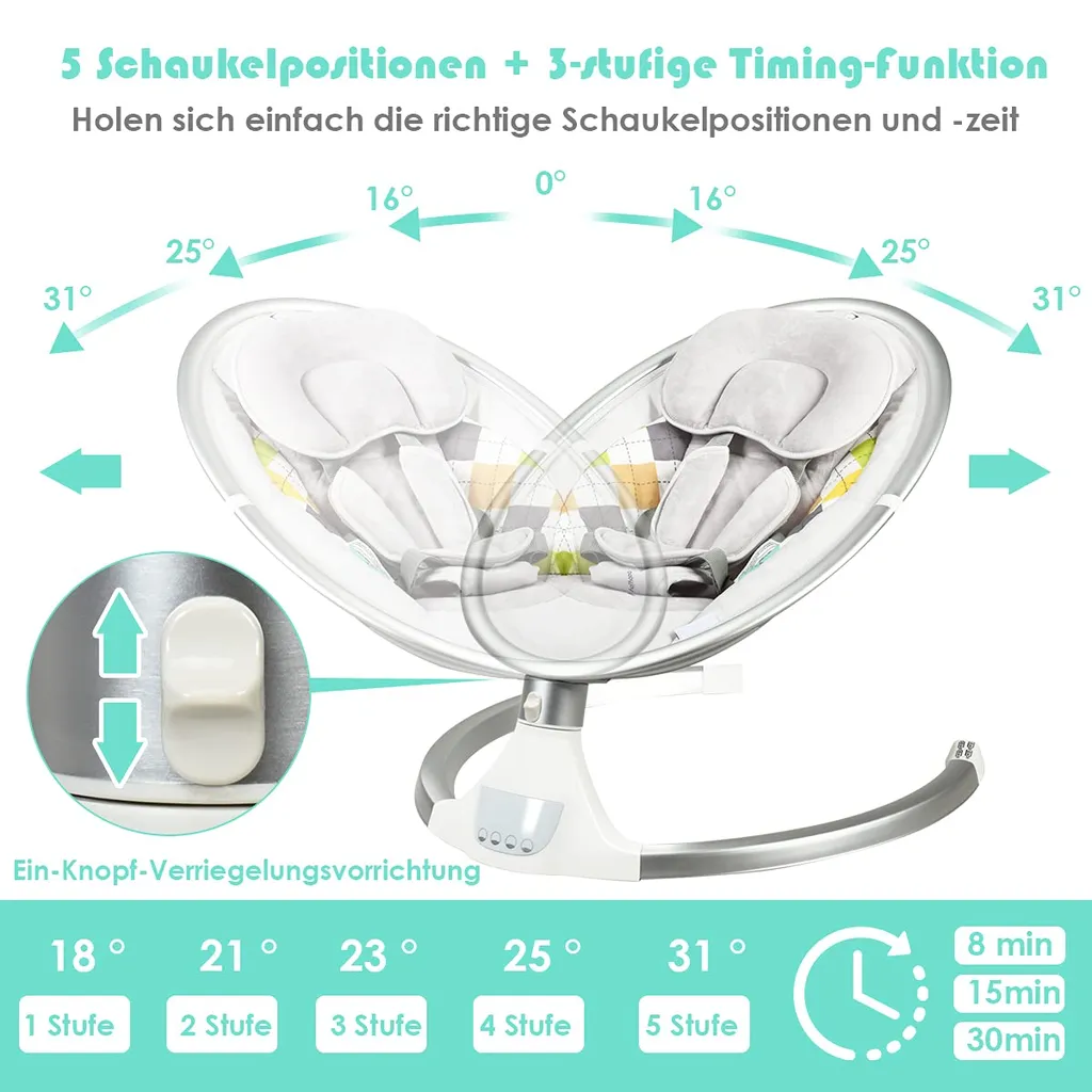 COSTWAY Babywippe Elektrisch Mit Timer, Babyschaukel Babywiege Mit 5 Schwingungsamplituden Musik Und Bluetoothfunktion Beige 4 COSTWAY Babywippe Elektrisch Mit Timer, Babyschaukel Babywiege Mit 5 Schwingungsamplituden Musik Und Bluetoothfunktion Beige – Bild 4