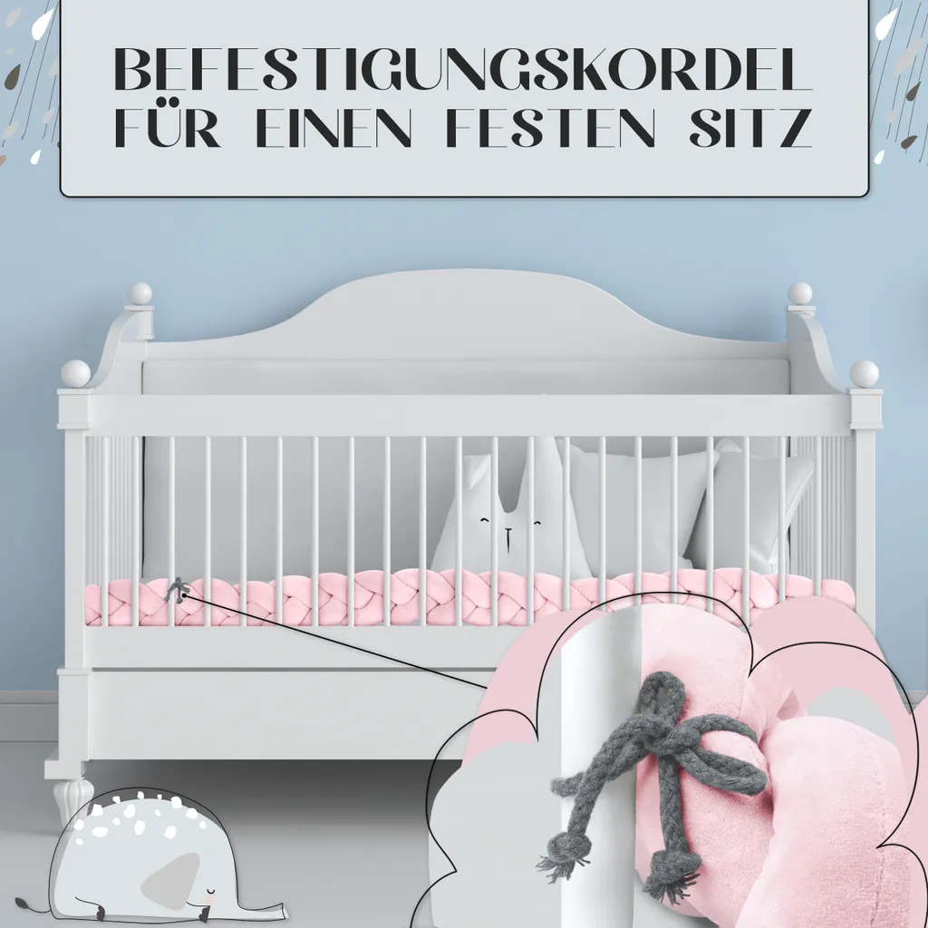 MASCHKY | Bettschlange Geflochten – Bettumrandung Babybett 2m Rosa – Weiches Nestchen Baby + Wäschenetz – Babybett Umrandungen + Tragetasche 4 MASCHKY | Bettschlange Geflochten – Bettumrandung Babybett 2m Rosa – Weiches Nestchen Baby + Wäschenetz – Babybett Umrandungen + Tragetasche – Bild 4