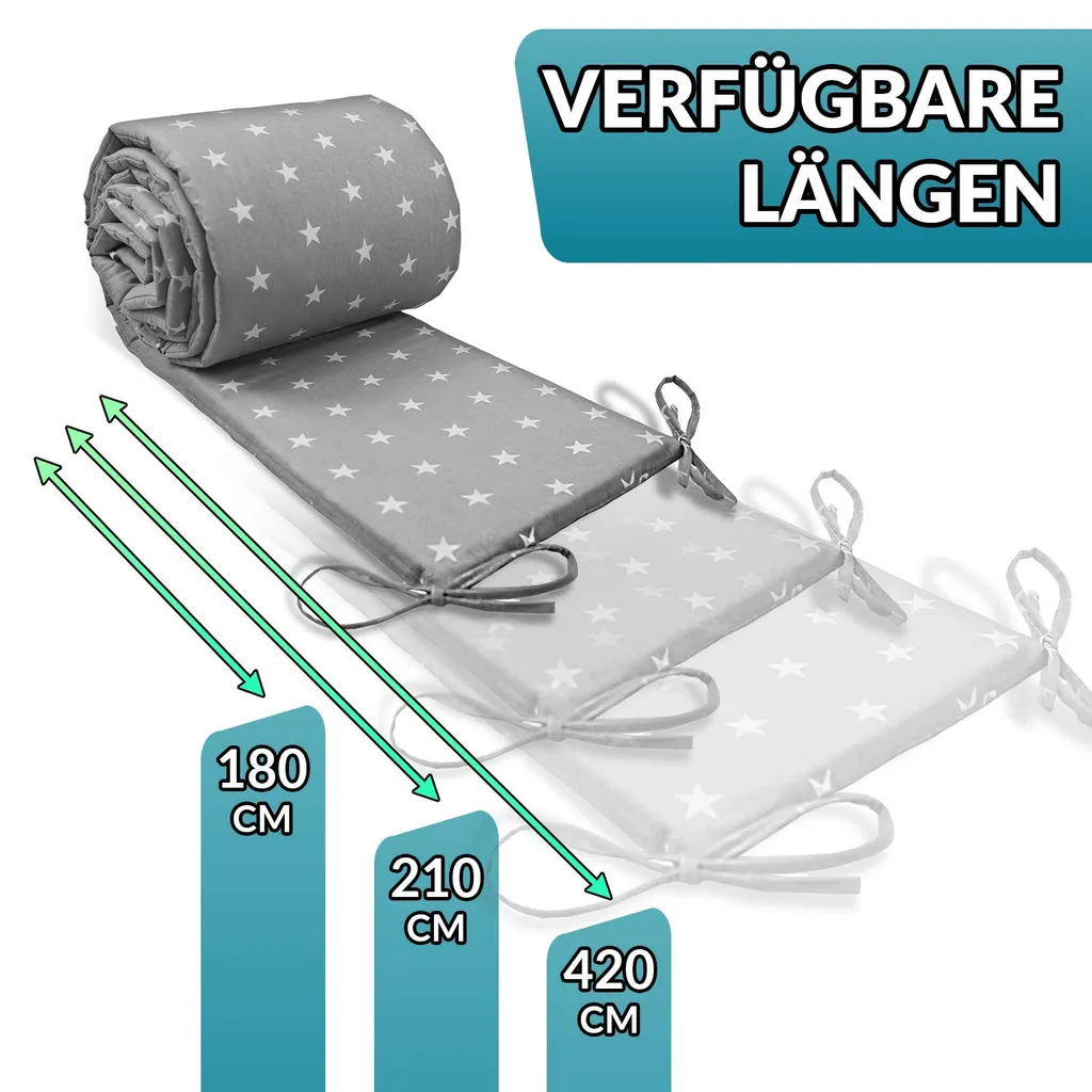 Bettumrandung Babybett Nestchen Umrandungen - Babynest Kopfschutz Für Baby Beistellbett Gitterbett 420 Cm GRAU 4 Bettumrandung Babybett Nestchen Umrandungen - Babynest Kopfschutz Für Baby Beistellbett Gitterbett 420 Cm GRAU – Bild 4