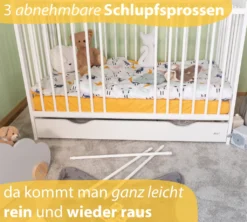 Alcube® Mitwachsendes Babybett 60 X 120 Cm Mit Schublade Gitterbett 120x60 Kiefernholz Zum Kinderbett Umbaubar In Weiß -Babyfreude Deutschland Verkaufs-Shop 5d31460897b786b088a64615d57d5ea3