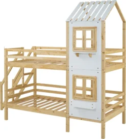 Merax Etagenbett 90x200cm Kinderbett Mit Leiter, Fallschutz Und Lattenrost, Hochbett Stockbett Kiefer Holzbett Hausbett Mit Dach Und Fenster, Weiß/Natur 22 Merax Etagenbett 90x200cm Kinderbett Mit Leiter, Fallschutz Und Lattenrost, Hochbett Stockbett Kiefer Holzbett Hausbett Mit Dach Und Fenster, Weiß/Natur -Babyfreude Deutschland Verkaufs-Shop 5d528de1c41198640a2ef37c39b1d23d