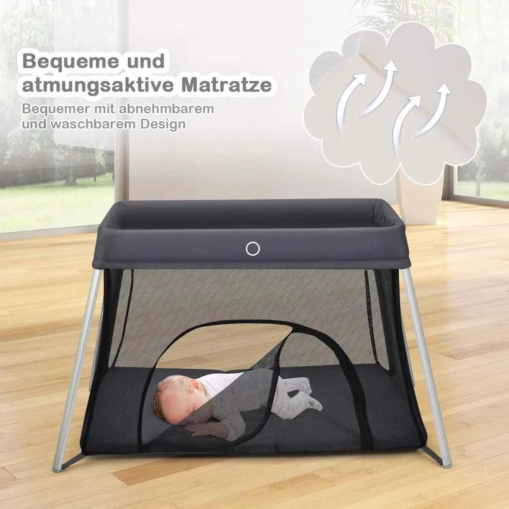 COSTWAY Babybett Klappbar, Reisebett Mit Matratze Und Tragetasche, Laufstall, Babyreisebett, Spielstall, Netzlaufgitter Für Kleinkinder, Säuglinge Und Neugeborene Dunkelgrau 2 COSTWAY Babybett Klappbar, Reisebett Mit Matratze Und Tragetasche, Laufstall, Babyreisebett, Spielstall, Netzlaufgitter Für Kleinkinder, Säuglinge Und Neugeborene Dunkelgrau – Bild 2