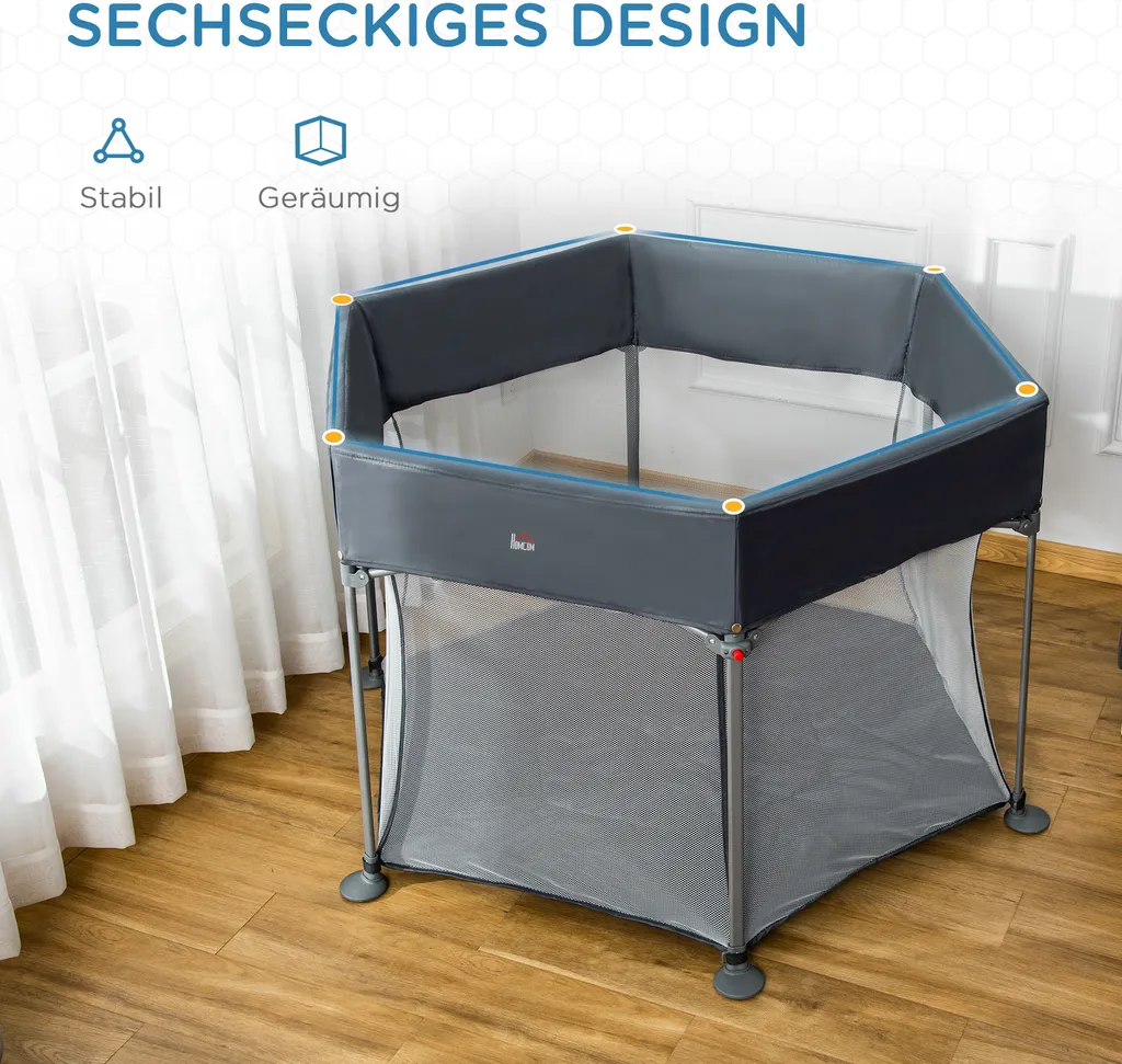 HOMCOM Baby Laufgitter 6 Eckig Zusammenklappbarer Laufstall Absperrgitter Krabbelgitter Reisebett Spielgitter Aktivitätszentrum Für Kinder Schutzgitter Mit Tragetasche Dunkelgrau 134 X 134 X 83 Cm 5 HOMCOM Baby Laufgitter 6 Eckig Zusammenklappbarer Laufstall Absperrgitter Krabbelgitter Reisebett Spielgitter Aktivitätszentrum Für Kinder Schutzgitter Mit Tragetasche Dunkelgrau 134 X 134 X 83 Cm – Bild 5