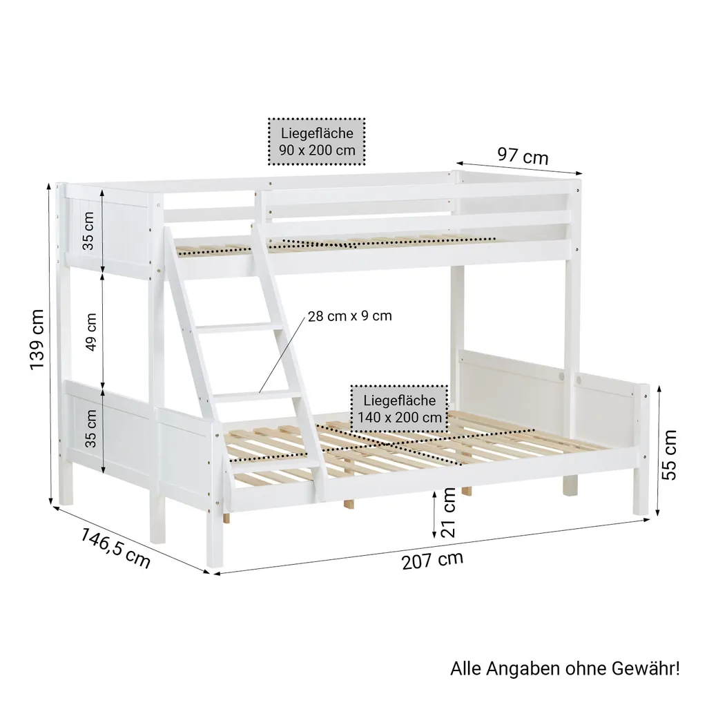 Homestyle4u 1898, Kinderbett Etagenbett 90x200 Und 140x200 Jugendbett Hochbett Weiß Holz 5 Homestyle4u 1898, Kinderbett Etagenbett 90x200 Und 140x200 Jugendbett Hochbett Weiß Holz – Bild 5