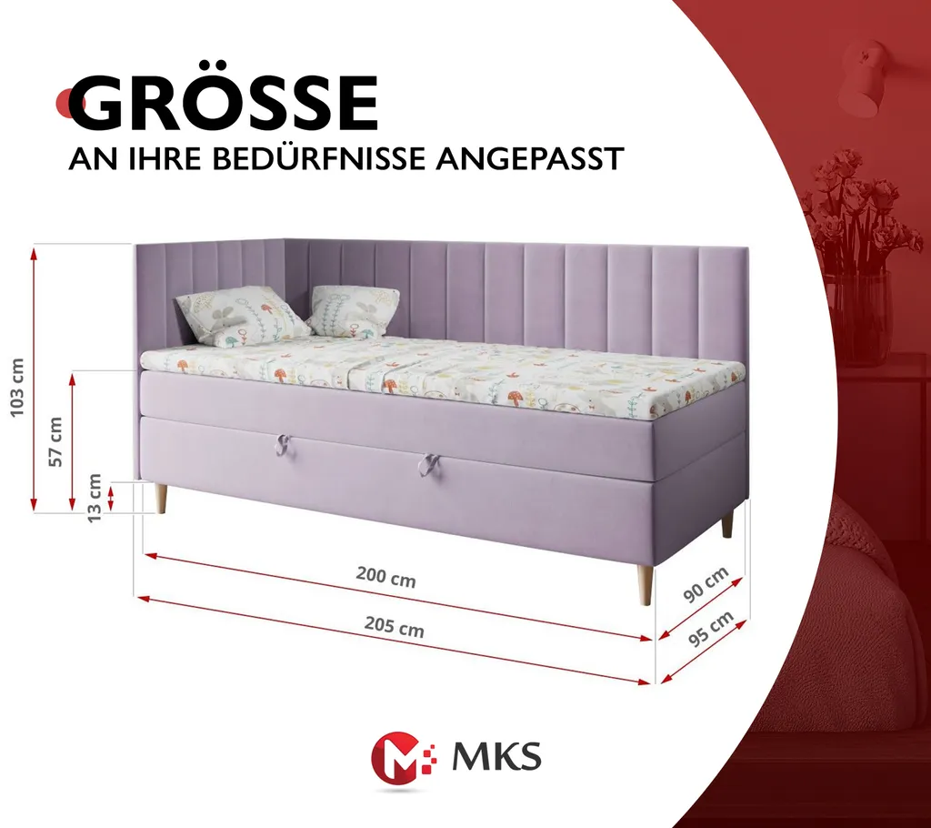 Bett Maja 3 Kinderbett Boxspringbett - Jugendbett Einzelbett Links - Grau 90 X 200 Cm 2 Bett Maja 3 Kinderbett Boxspringbett - Jugendbett Einzelbett Links - Grau 90 X 200 Cm – Bild 2