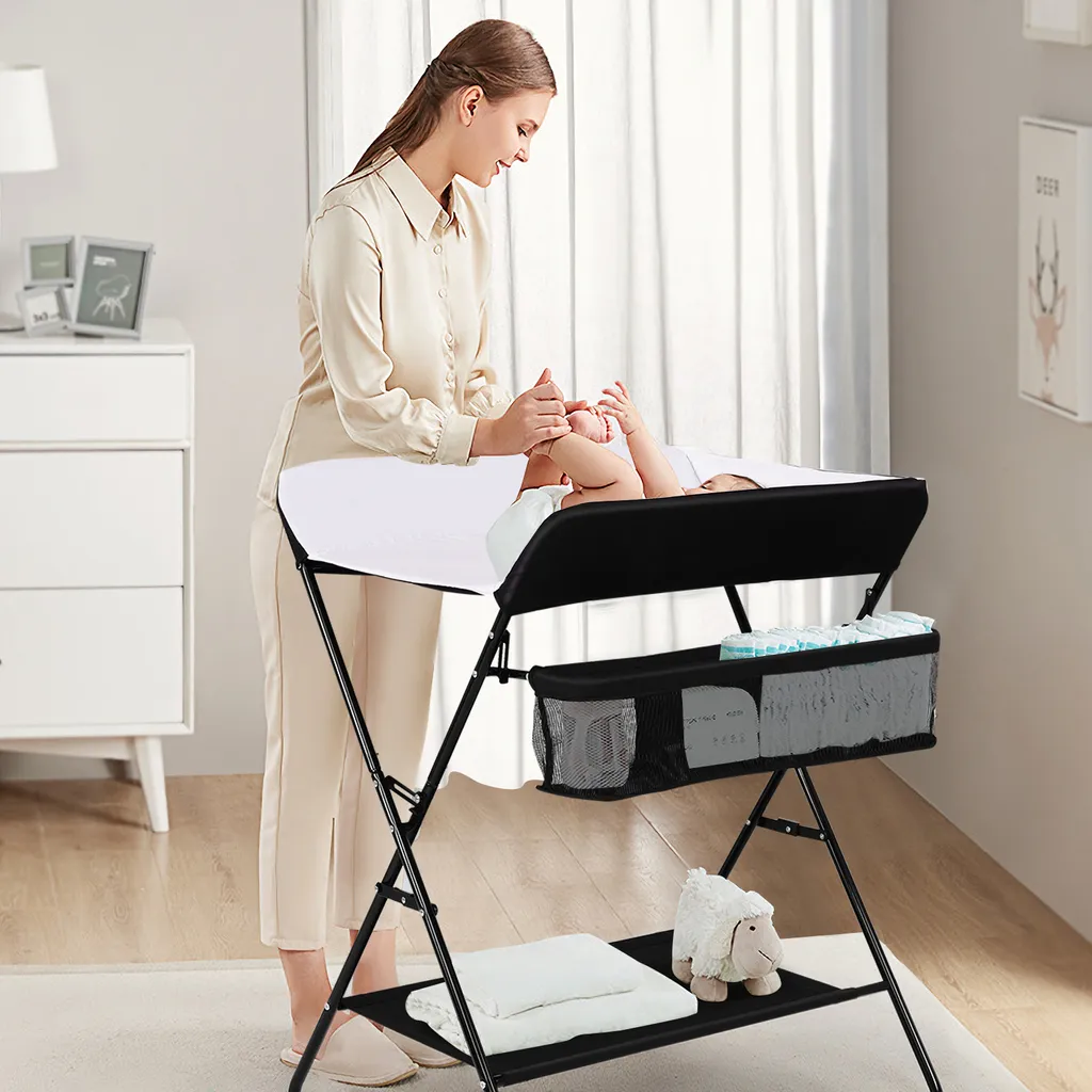 COSTWAY Wickeltisch Klappbar Wickelkombination Mit Aufbewahrungskorb & Zubehör Zum Wickeln & Kleidungwechseln Wickelkombi Rückenschonend Schwarz 1 COSTWAY Wickeltisch Klappbar Wickelkombination Mit Aufbewahrungskorb & Zubehör Zum Wickeln & Kleidungwechseln Wickelkombi Rückenschonend Schwarz