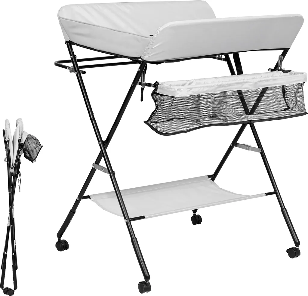 EINFEBEN Baby Wickeltisch Mulde Badewanne Höhenverstellbare Klappbar Wickelkommode Klappbarer Höhenverstellbarer Mit Auflage Mit Abschließbaren Rädern Sicherheitsgurt 1 EINFEBEN Baby Wickeltisch Mulde Badewanne Höhenverstellbare Klappbar Wickelkommode Klappbarer Höhenverstellbarer Mit Auflage Mit Abschließbaren Rädern Sicherheitsgurt