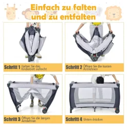 COSTWAY 4 In 1 Klappbares Reisebett & Babywiege & Wickeltisch & Laufstall Mit Schaukelfunktion, Inkl. Spieluhr, Spielbogen, Wickelauflage, Matratze, Windel Organizer Und Tragetasche (Grau) -Babyfreude Deutschland Verkaufs-Shop 6bc803d9fae1576bdfa446e4d993f84d