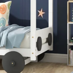 Merax Kinderbett 90x200cm Autobett Mit Lattenrost Und Rädern, Abnehmbarer Rahmen, Rahmen Aus Kiefer, Einzelbett Jungenbett Babybett Für Mädchen Und Jungen, Weiß -Babyfreude Deutschland Verkaufs-Shop 6bdf33ef27c9dbffd10693007133f8d0