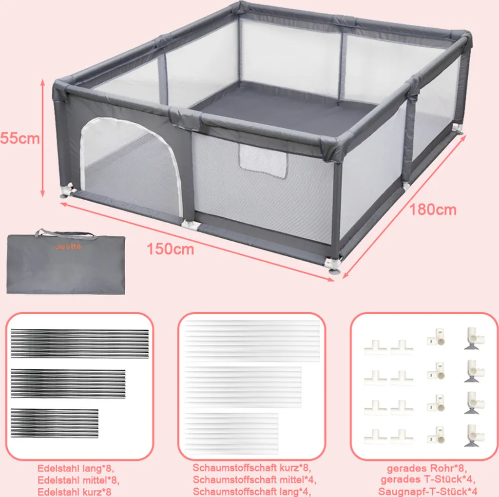 EINFEBEN Laufstall Baby Laufgitter Robuster Sicherheitsspielplatz Mit Superweichem, Atmungsaktivem Netz, Kinderzaun Für Säuglinge Kleinkinder Oxford 2 EINFEBEN Laufstall Baby Laufgitter Robuster Sicherheitsspielplatz Mit Superweichem, Atmungsaktivem Netz, Kinderzaun Für Säuglinge Kleinkinder Oxford – Bild 2