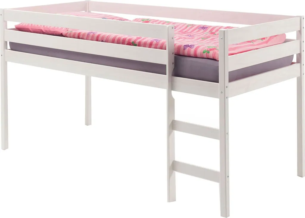 Hochbett ERIK Spielbett Kinderbett Bett, Kiefer Massiv Weiß Lackiert Mit Leiter 90 X 200 Cm (B X L) 1 Hochbett ERIK Spielbett Kinderbett Bett, Kiefer Massiv Weiß Lackiert Mit Leiter 90 X 200 Cm (B X L)