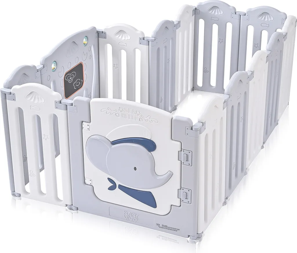 Baby Vivo Laufgitter Aus Kunststoff Faltbar - Kapitän Benjamin In Grau Und Weiß 4 Baby Vivo Laufgitter Aus Kunststoff Faltbar - Kapitän Benjamin In Grau Und Weiß – Bild 4