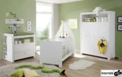 Babyzimmer Komplett Set Olivia Weiss 5-teilig Kleiderschrank Babybett Wickelkommode 2x Regal