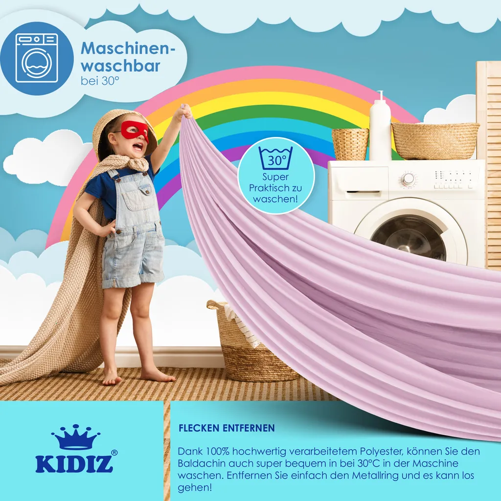 KIDIZ® Baldachin Kinderzimmer Betthimmel Babybett Für Schlafzimmer Inkl. Aufbewahrungstasche | Ohne Bohren | Saumlänge Ca. 270cm | Moskitonetz Insektenschutz Kinder Spielzelte, Farbe:Rosa 7 KIDIZ® Baldachin Kinderzimmer Betthimmel Babybett Für Schlafzimmer Inkl. Aufbewahrungstasche | Ohne Bohren | Saumlänge Ca. 270cm | Moskitonetz Insektenschutz Kinder Spielzelte, Farbe:Rosa – Bild 7