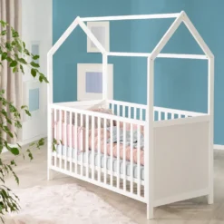 Roba Hausbett 70 X 140 Cm, Kombi-Kinderbett In Hausoptik, Weiß, 3-fach Verstellbar, Schlupfstäbe, Umbaubar Zum Juniorbett -Babyfreude Deutschland Verkaufs-Shop 7ab2a7fe92494aa7b2584e7b0520fad3