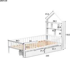 Merax Kinderbett 90x200cm Massivholz Einzelbett Mit Schubladen Und Lattenrost, Hausbett Mit Bücherregal Ablage Rausfallschutz, Weiß -Babyfreude Deutschland Verkaufs-Shop 7bf3d9d1eeb58cb7734c67ad9005ce35
