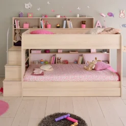 Etagenbett Bibop Akazie 90*200 Inkl Bettkasten + 2 Lattenrostplatten + Regale + Leiterpodest Kinderzimmer Spiel Hoch Doppel Stockbett -Babyfreude Deutschland Verkaufs-Shop 7d0491be73418ca9ff374b3d7186534d
