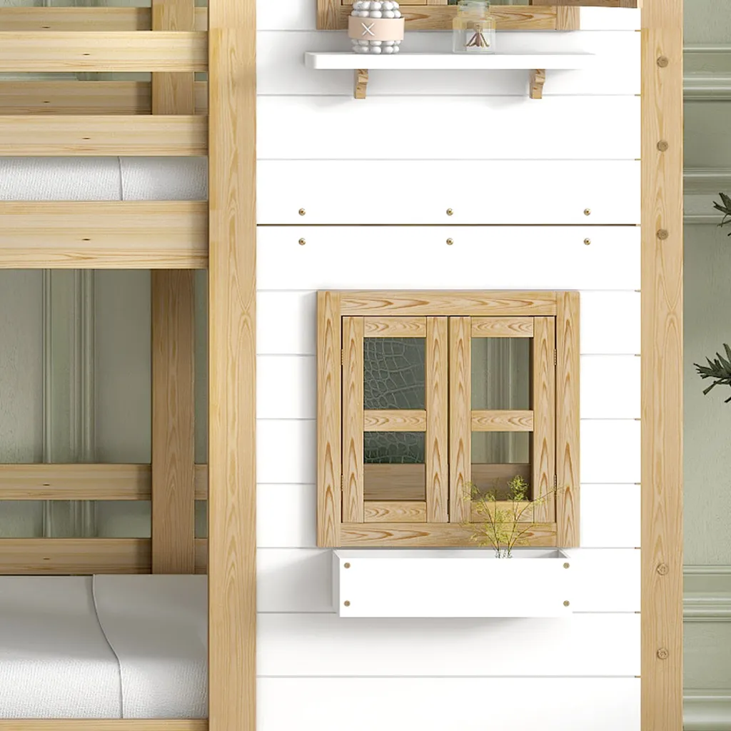 Merax Etagenbett 90x200cm Kinderbett Mit Leiter, Fallschutz Und Lattenrost, Hochbett Stockbett Kiefer Holzbett Hausbett Mit Dach Und Fenster, Weiß/Natur 6 Merax Etagenbett 90x200cm Kinderbett Mit Leiter, Fallschutz Und Lattenrost, Hochbett Stockbett Kiefer Holzbett Hausbett Mit Dach Und Fenster, Weiß/Natur – Bild 6