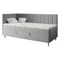 Bett Maja 3 Kinderbett Boxspringbett - Jugendbett Einzelbett Links - Grau 90 X 200 Cm
