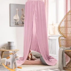 EINFEBEN Chiffon Baldachin Betthimmel Babybett, Rosa Maedchen Babys Kinder Haengende Moskitonetz Insektennetz, Fuer Kinderzimmer Schlafzimmer Spielzimmer Dekoration Spielzelte Lesen Zeit Saumlaenge 270cm