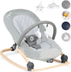 Babyschaukelstuhl Mit Musik, Vibration Und Elektrischem Sensormodul MoMi LUMIWOOD Babywippe✔️ Melodien ✔️2 Spielzeug ✔️Sensormodul ✔️VibrationsBlue