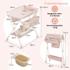 COSTWAY Klappbare Wickeltisch, Höhenverstellbarer Wickelstation Mit Stauraum & Abnehmbaren Feststellbaren Rädern & Sicherheitsgurt & Wasserbecken, Mobile Wickelkommode Für Baby (Rosa) -Babyfreude Deutschland Verkaufs-Shop 83cbb43d2a5b78d275705963bf153ffb
