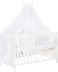 Roba Mulitfunktionsbett Sterne Grau Mit Beistellfunktion, Lattenrost, Matratze, Bettreduzierer, Himmel, Himmelstange, Kinderbett, Anstellbett, Babybett, Höhenverstellbar, Liegefläche 60x120 Cm, Weiß -Babyfreude Deutschland Verkaufs-Shop 84a8867bcd28914befe926a42937659f