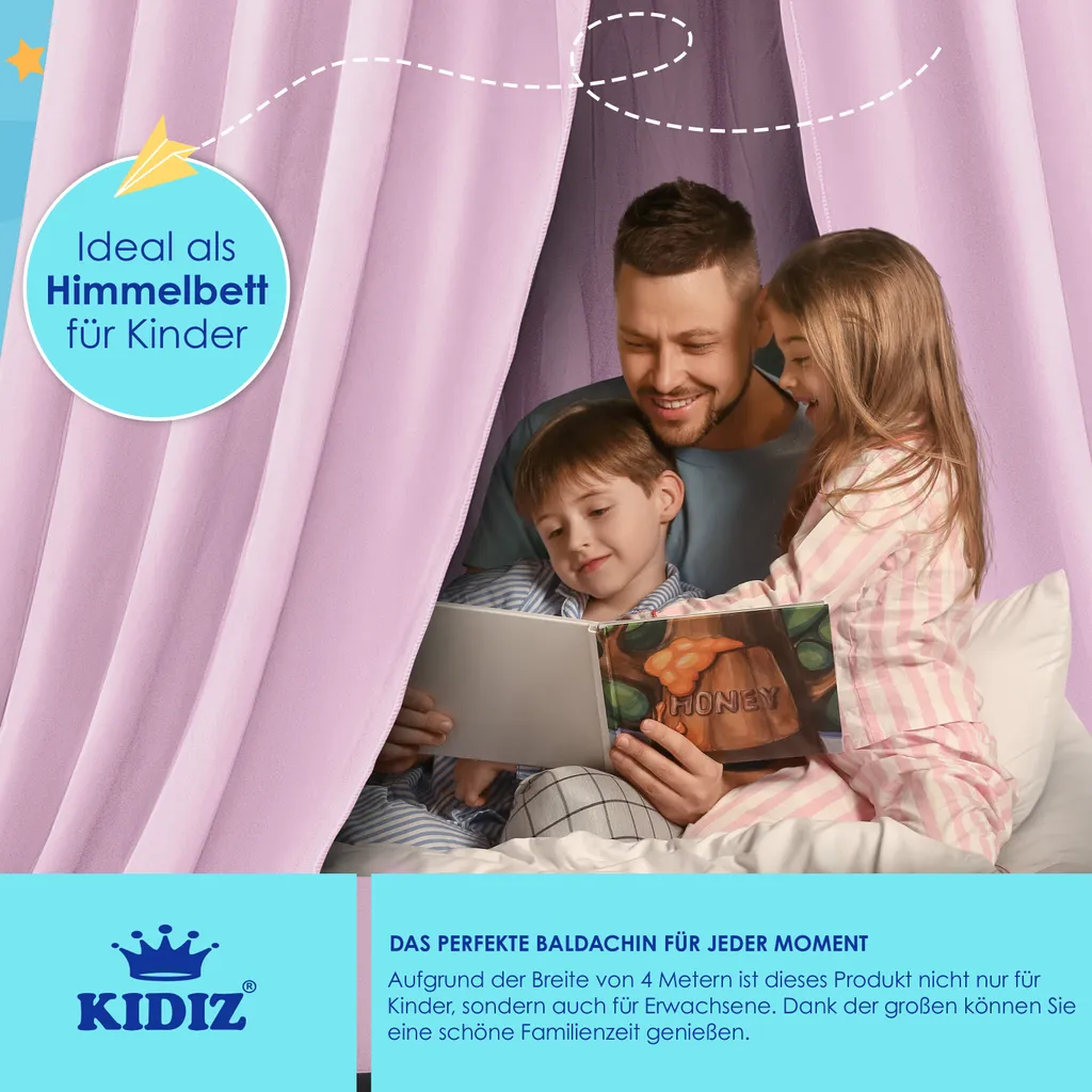 KIDIZ® Baldachin Kinderzimmer Betthimmel Babybett Für Schlafzimmer Inkl. Aufbewahrungstasche | Ohne Bohren | Saumlänge Ca. 270cm | Moskitonetz Insektenschutz Kinder Spielzelte, Farbe:Rosa 5 KIDIZ® Baldachin Kinderzimmer Betthimmel Babybett Für Schlafzimmer Inkl. Aufbewahrungstasche | Ohne Bohren | Saumlänge Ca. 270cm | Moskitonetz Insektenschutz Kinder Spielzelte, Farbe:Rosa – Bild 5