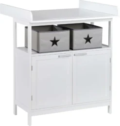 Roba Wickelkommode ‚Hamburg' Mit Wickelansatz, 2 Türen, 2 Boxen & Wandbefestigung, Wickelhöhe 92 Cm