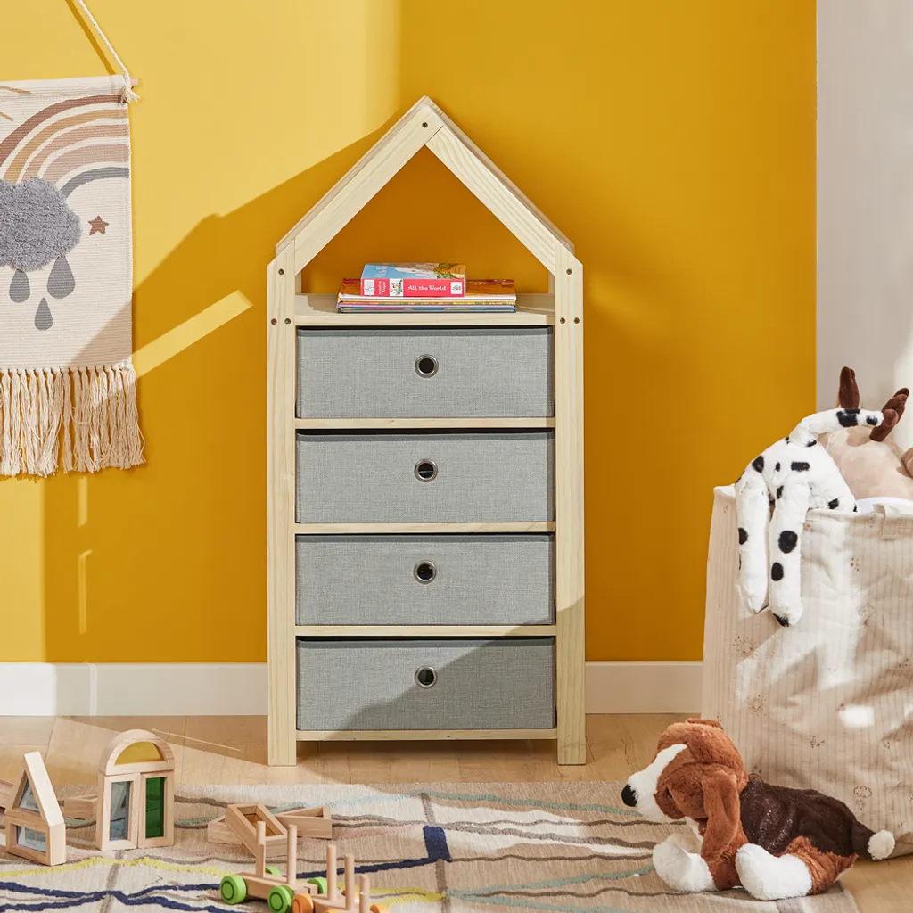 SoBuy STR08-N Aufbewahrungsregal Kinderzimmerregal Standregal Mit Schubladen Stoffkommode Schubladenschrank In Hausform BHT Ca: 46x95x33cm 2 SoBuy STR08-N Aufbewahrungsregal Kinderzimmerregal Standregal Mit Schubladen Stoffkommode Schubladenschrank In Hausform BHT Ca: 46x95x33cm – Bild 2