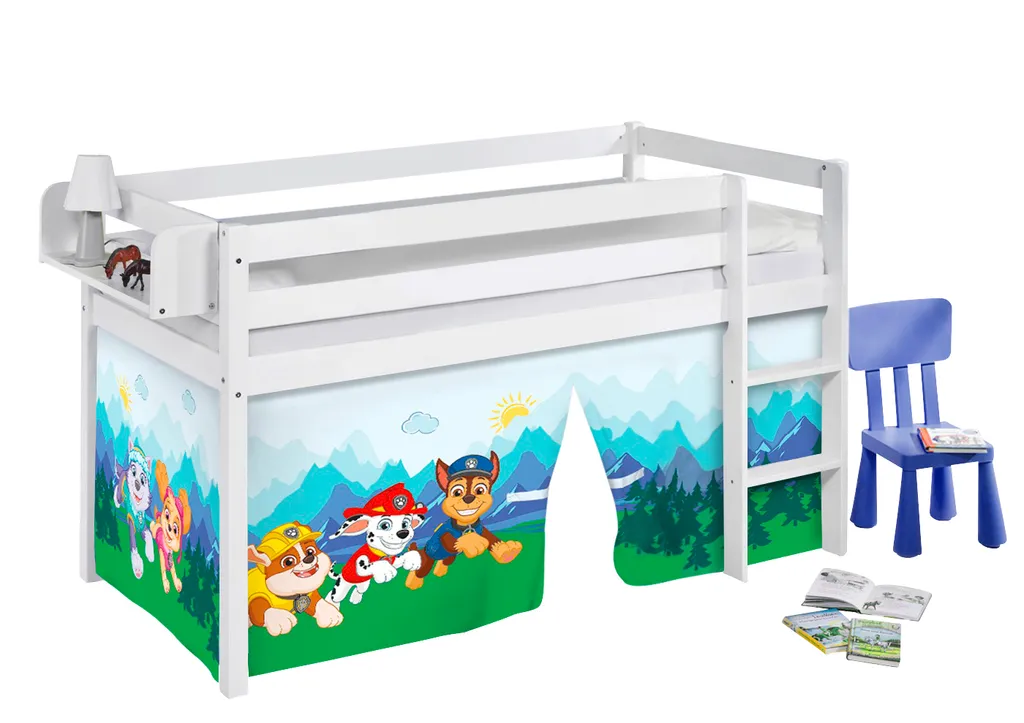 Hochbett JELLE 2054 Weiß Vorhang Paw Patrol Blau Spielbett 190x90 Cm 2 Hochbett JELLE 2054 Weiß Vorhang Paw Patrol Blau Spielbett 190x90 Cm – Bild 2