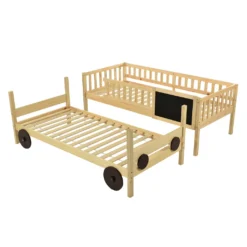 Merax Etagenbett 90x200cm Kinderbett Mit Rechtwinkliger Treppe Und Tafel, Zaun Und Rädern, Stockbett Rahmen Aus Kiefer, Teilbar Zu 2 Einzelbetten, Natur -Babyfreude Deutschland Verkaufs-Shop 88d98ac7ed9c8dfdbf681af08528ef41