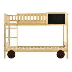 Merax Etagenbett 90x200cm Kinderbett Mit Rechtwinkliger Treppe Und Tafel, Zaun Und Rädern, Stockbett Rahmen Aus Kiefer, Teilbar Zu 2 Einzelbetten, Natur -Babyfreude Deutschland Verkaufs-Shop 89f8cf7ae2d5ea775c030a14485a43e4