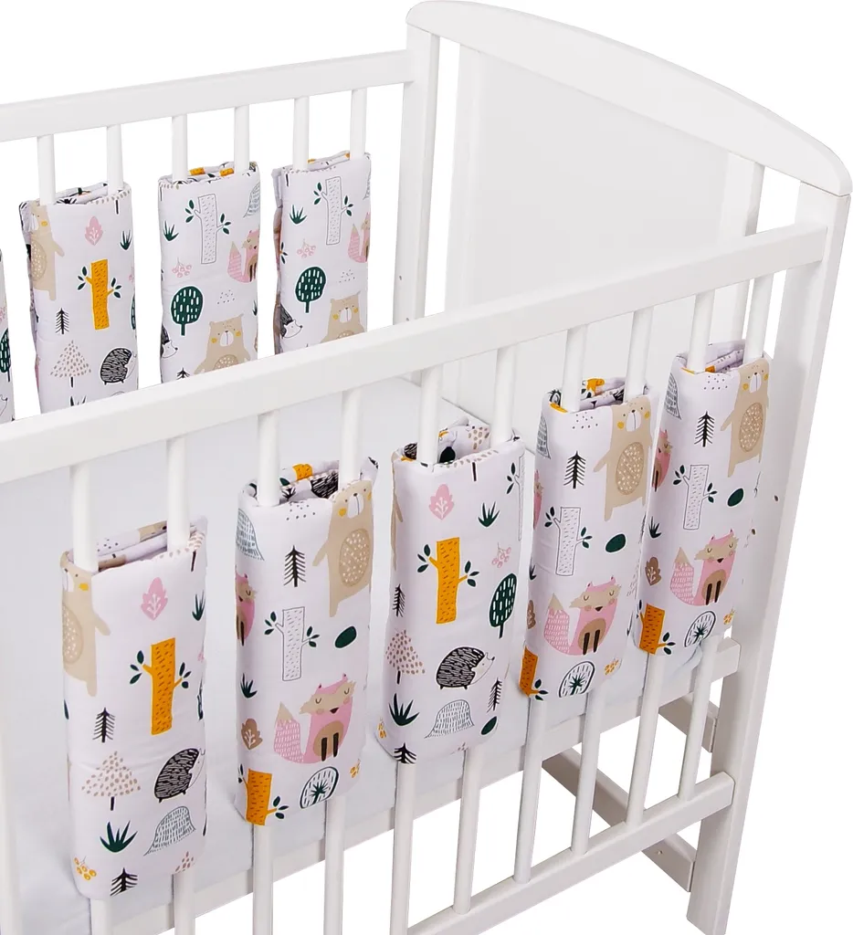 Universeller Babybett Gitterschutz Mit Klettverschluss Aus 100% Baumwolle 38x30cm 9 Stück Muster Waldbewohner 1 Universeller Babybett Gitterschutz Mit Klettverschluss Aus 100% Baumwolle 38x30cm 9 Stück Muster Waldbewohner