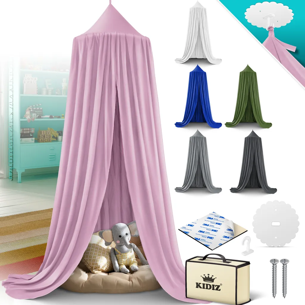 KIDIZ® Baldachin Kinderzimmer Betthimmel Babybett Für Schlafzimmer Inkl. Aufbewahrungstasche | Ohne Bohren | Saumlänge Ca. 270cm | Moskitonetz Insektenschutz Kinder Spielzelte, Farbe:Rosa 1 KIDIZ® Baldachin Kinderzimmer Betthimmel Babybett Für Schlafzimmer Inkl. Aufbewahrungstasche | Ohne Bohren | Saumlänge Ca. 270cm | Moskitonetz Insektenschutz Kinder Spielzelte, Farbe:Rosa