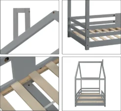 Merax Kinderbett 90 X 200 Cm Hausbett Mit Rausfallschutz Und Schornstein, Robuste Lattenroste, Kinderbetten Aus Kiefernholz, Grau 17 Merax Kinderbett 90 X 200 Cm Hausbett Mit Rausfallschutz Und Schornstein, Robuste Lattenroste, Kinderbetten Aus Kiefernholz, Grau -Babyfreude Deutschland Verkaufs-Shop 8d95da3bb59702bb15e88c7f347f98f9