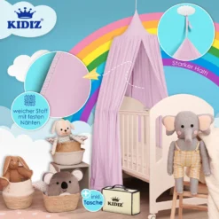 KIDIZ® Baldachin Kinderzimmer Betthimmel Babybett Für Schlafzimmer Inkl. Aufbewahrungstasche | Ohne Bohren | Saumlänge Ca. 270cm | Moskitonetz Insektenschutz Kinder Spielzelte, Farbe:Rosa 14 KIDIZ® Baldachin Kinderzimmer Betthimmel Babybett Für Schlafzimmer Inkl. Aufbewahrungstasche | Ohne Bohren | Saumlänge Ca. 270cm | Moskitonetz Insektenschutz Kinder Spielzelte, Farbe:Rosa -Babyfreude Deutschland Verkaufs-Shop 8ed19f8641e437a13a029efe5e26ef16
