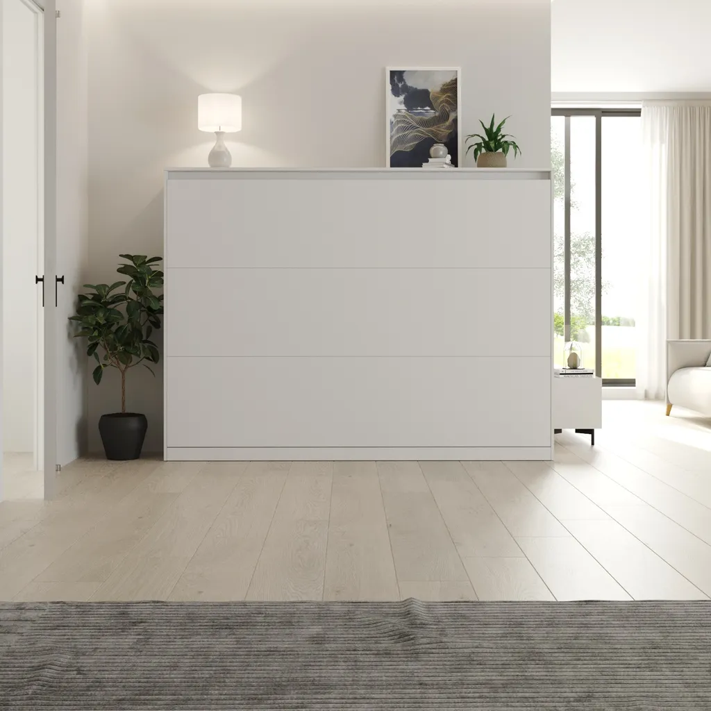 Schrankbett 140x200 Cm Horizontal Weiß Mit GASDRUCKFEDERN Platzsparendes Wandklappbett 1 Schrankbett 140x200 Cm Horizontal Weiß Mit GASDRUCKFEDERN Platzsparendes Wandklappbett