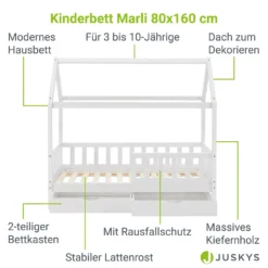 Juskys Kinderbett Marli 80 X 160 Cm Mit Bettkasten 2-teilig, Rausfallschutz, Lattenrost & Dach - Massivholz Hausbett Für Kinder - Bett In Weiß 21 Juskys Kinderbett Marli 80 X 160 Cm Mit Bettkasten 2-teilig, Rausfallschutz, Lattenrost & Dach - Massivholz Hausbett Für Kinder - Bett In Weiß -Babyfreude Deutschland Verkaufs-Shop 92e8bea6de85aa2b2d774e7b9e39ed28