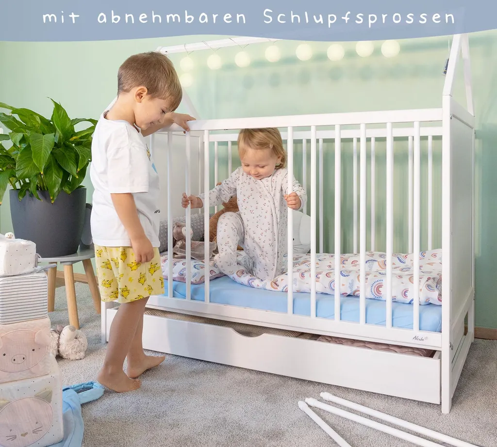 Alcube® Mitwachsendes Babybett 60 X 120 Cm Mit Schubladen Gitterbett 120x60 Umbaubar Zum Haus Juniorbett Kinderbett In Weiß 5 Alcube® Mitwachsendes Babybett 60 X 120 Cm Mit Schubladen Gitterbett 120x60 Umbaubar Zum Haus Juniorbett Kinderbett In Weiß – Bild 5