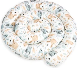 Bettschlange 150 Cm Nestchenschlange Für Baby Bettrolle 1,5m Bettumrandung Babybettschlange Baumwolle Eulen Und Hasen