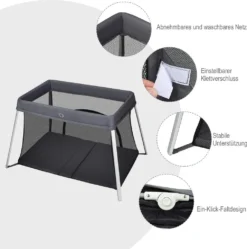 COSTWAY Babybett Klappbar, Reisebett Mit Matratze Und Tragetasche, Laufstall, Babyreisebett, Spielstall, Netzlaufgitter Für Kleinkinder, Säuglinge Und Neugeborene Dunkelgrau 6 COSTWAY Babybett Klappbar, Reisebett Mit Matratze Und Tragetasche, Laufstall, Babyreisebett, Spielstall, Netzlaufgitter Für Kleinkinder, Säuglinge Und Neugeborene Dunkelgrau -Babyfreude Deutschland Verkaufs-Shop 96bb7979c9ec2c5a61032ca104b1bd86