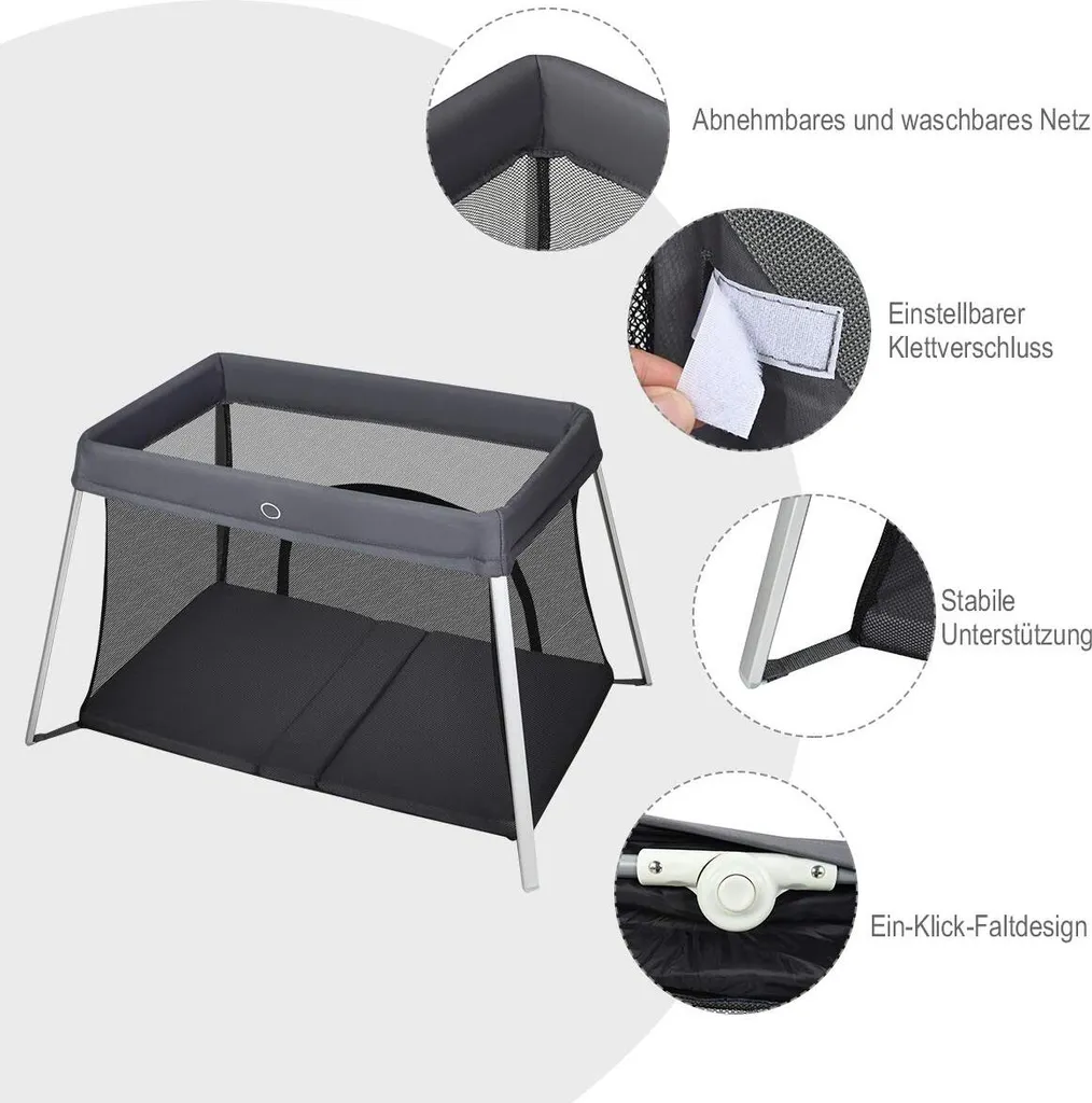 COSTWAY Babybett Klappbar, Reisebett Mit Matratze Und Tragetasche, Laufstall, Babyreisebett, Spielstall, Netzlaufgitter Für Kleinkinder, Säuglinge Und Neugeborene Dunkelgrau 3 COSTWAY Babybett Klappbar, Reisebett Mit Matratze Und Tragetasche, Laufstall, Babyreisebett, Spielstall, Netzlaufgitter Für Kleinkinder, Säuglinge Und Neugeborene Dunkelgrau – Bild 3