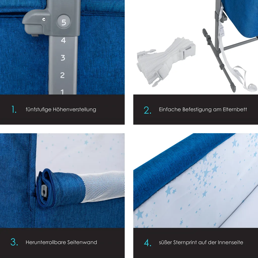 KESSER® Zustellbett Hubi 3in1 Baby Beistellbett Reisebett Babybett Mit Weich Matratze, Mit Rollen Kinderbett, 5-fach Höhenverstellung, Faltbare Seitenwand Für Zu Hause Und Unterwegs, Farbe:Blau 6 KESSER® Zustellbett Hubi 3in1 Baby Beistellbett Reisebett Babybett Mit Weich Matratze, Mit Rollen Kinderbett, 5-fach Höhenverstellung, Faltbare Seitenwand Für Zu Hause Und Unterwegs, Farbe:Blau – Bild 6